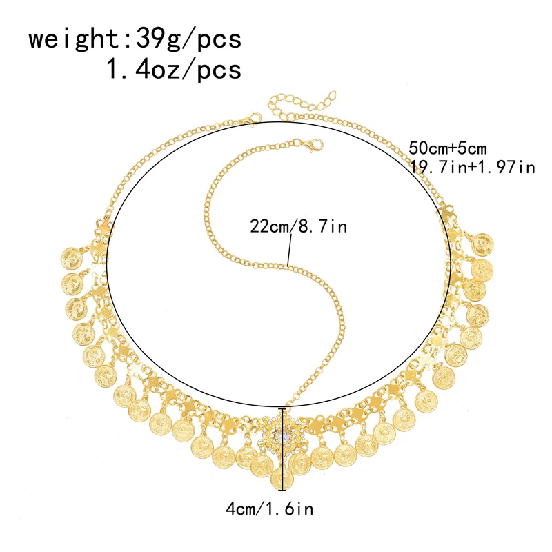 Golden Women Hair Jewelry Charms Pendant Coin Tassel Rhinestones Chains Headband Statement Arab Ethnic Hair Jewelry Female