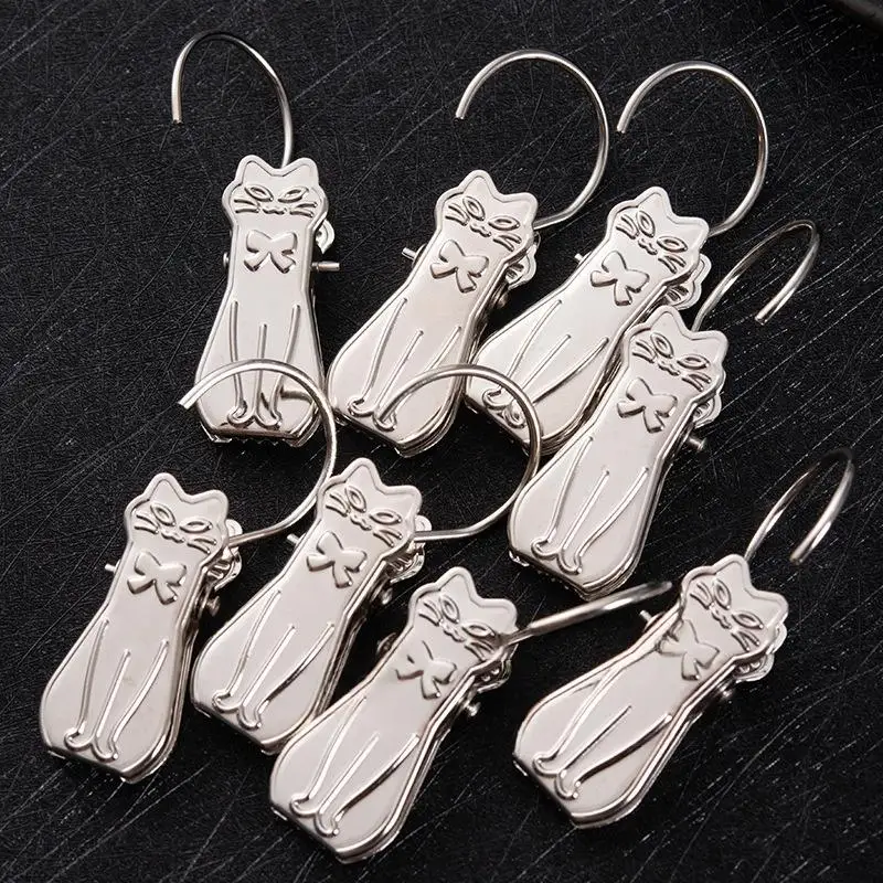 20Pcs Non-slip Household Cat Curtain Clip Mini Windproof Cat Shaped Clip Drying Hanger Clothes Pegs Cartoon Clothes Pegs Balcony