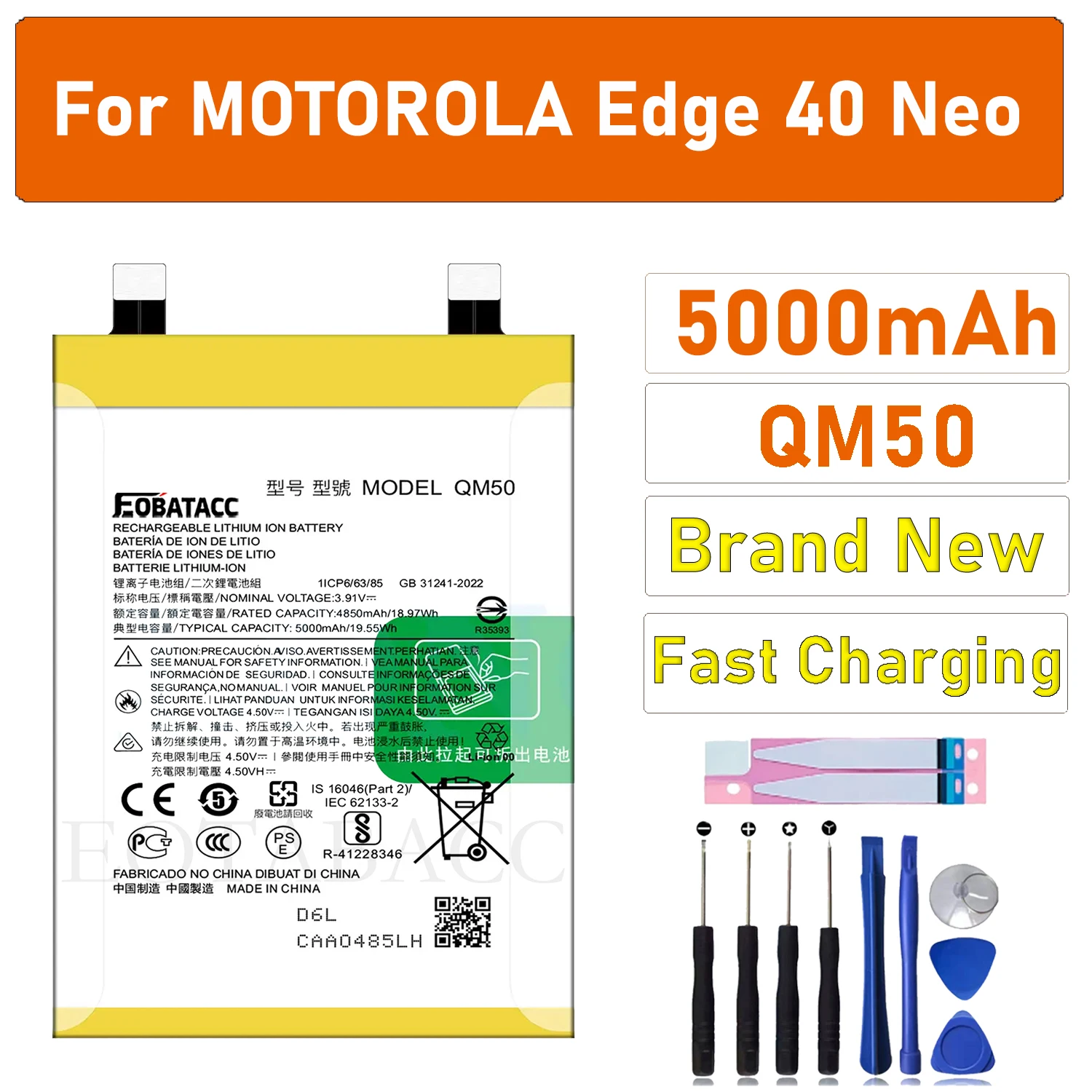 

2025 YEARS EOTABACC High Quality 100% Original QM50 Battery For Motorola Edge 40 Neo Phone Battery+Tools