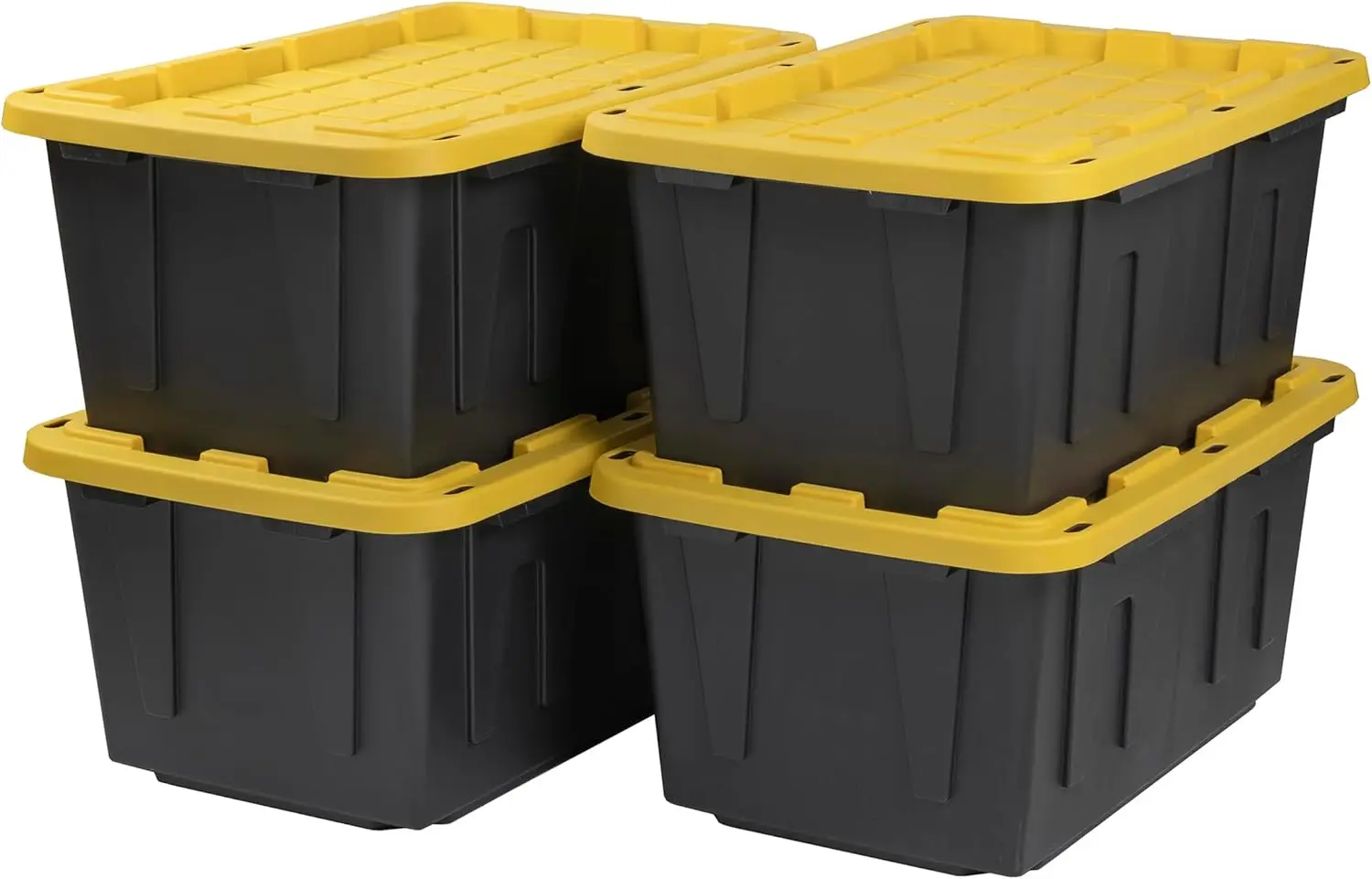 

Black & Yellow 27-Gallon Heavy Duty Storage Bins with Lids, Stackable Plastic Storage Bins , Home Organization, 4 Pack