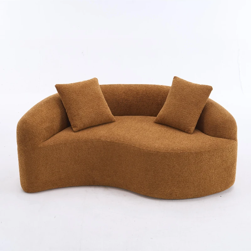 Fully compressed sponge double sofa curved double depth sofa orange