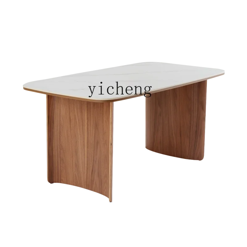 

ZC simple wind rock slab dining table household small apartment light luxury square table curved wood craft Tahiti