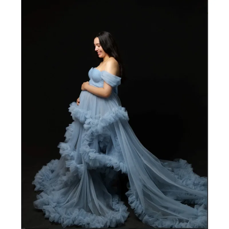 Pregnancy Gown for Photo Shoots | Bridal Robe with Flowy Tiered Tulle Skirt | Maternity Wedding & Prom Dress baby shower view 4
