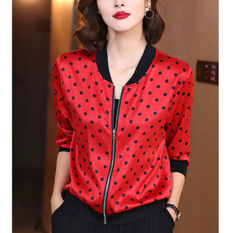 Fashion Loose Spliced Zipper Polka Dot Coats Women\'s Clothing 2023 Autumn New Oversized Casual Tops All-match Commute Jackets