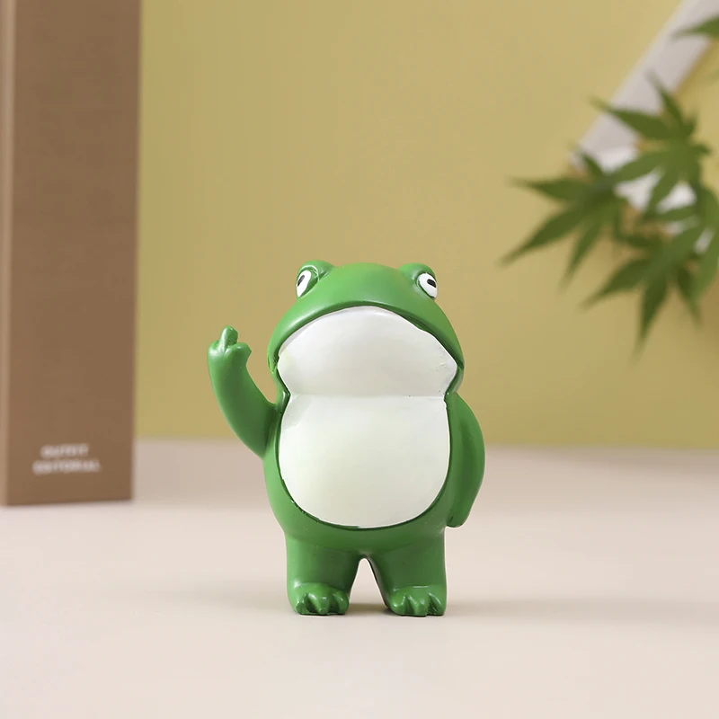 Rebellious Frog Figurine Small Frog Resin Decor Middle Finger Small Frog Craft Decoration Home Office Desktop Decor Figurines