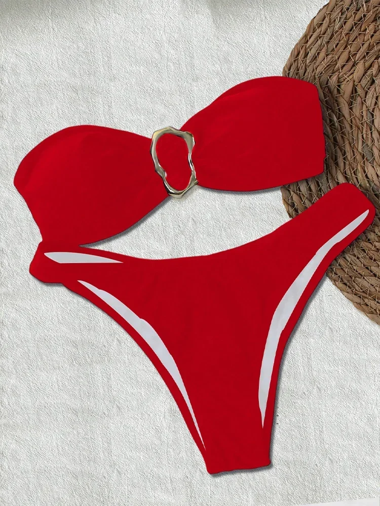 UETEEY 2025 Nuovo Costume Da Bagno Estivo Bikini Set Sexy Senza Spalline Solido Bikini 2 Pezzi Set Donne Split Backless Beach Vacation Bikini