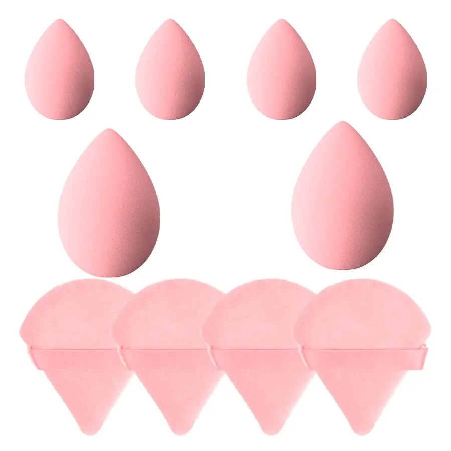 10 ชิ้นสีชมพูสามเหลี่ยมแต่งหน้าพัฟยักษ์ Soft Eye/ฐานแต่งหน้าไข่แบบพกพา Beauy ชุดเครื่องมือ