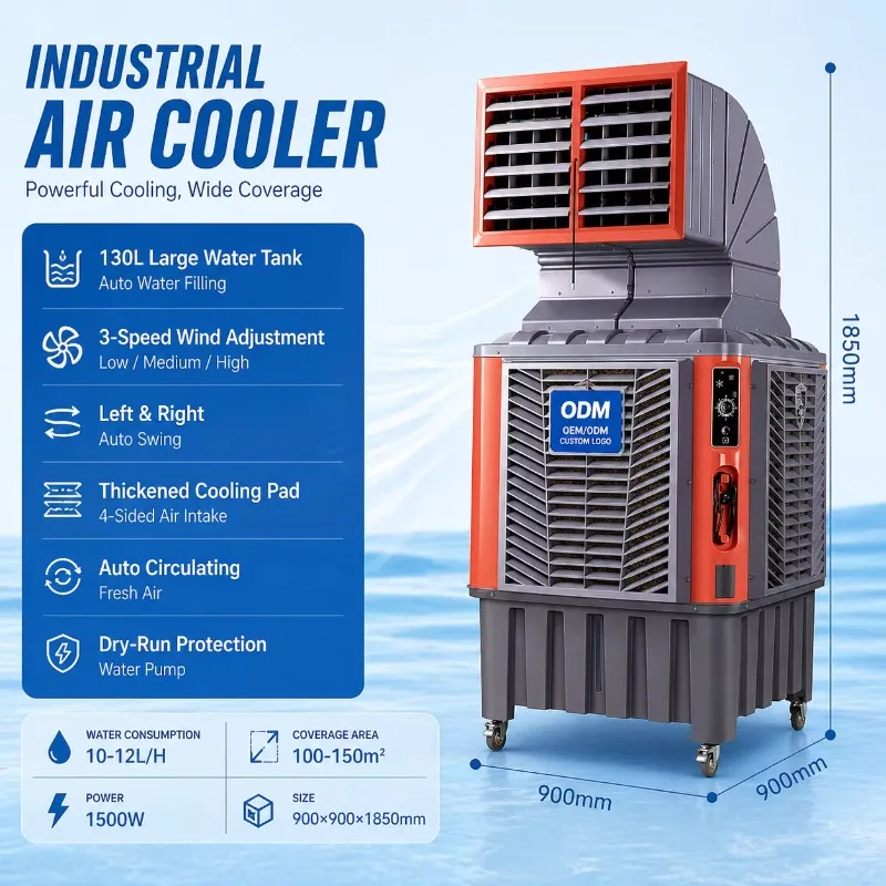 Commercial Industrial Mobile Evaporative air Cooler Water Chiller Portable China Manufacturer 600w Cooler