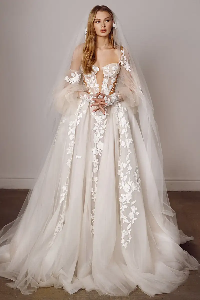 Lakshmigown Modernes Schulterfreies A-Linien-Hochzeitskleid für Frauen Maßgeschneiderte Sexy Rückenfreie Strand-Brautkleider mit Langen Ärmeln – Detail 5