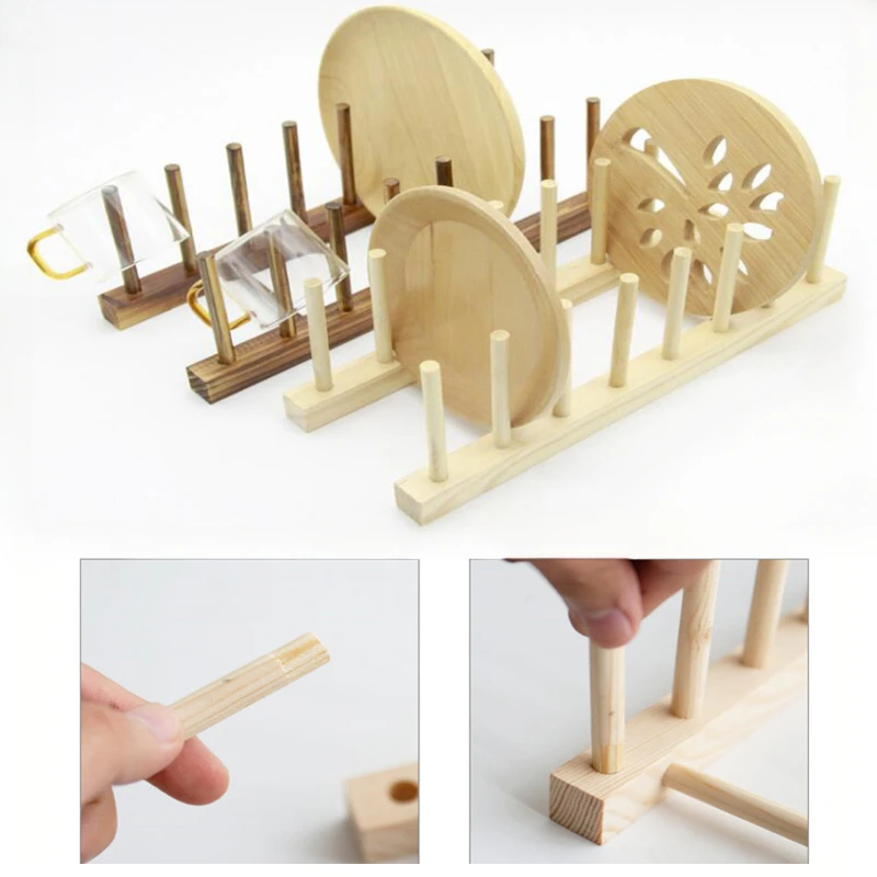 

Wooden Dish Drainer Rack Pot Lid Racks Study Shelf Wooden Drying Cups Display Shelf Kitchen Utensils Dishes Stand Home Organizer