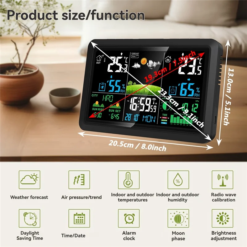 Multifunction Tuya Weather Station Air Quality Temperature Humidity Meter Moon Phase Air Pressure Weather Clock-BAAQ