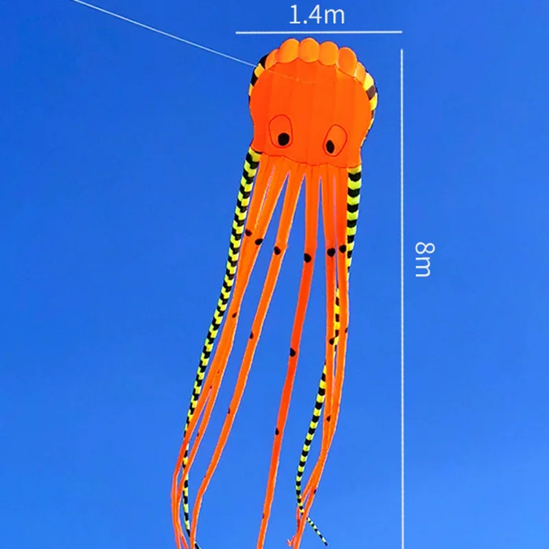 Cometa de pulpo a rayas 3D de 8m para adultos, cometa inflable suave de Animal grande, juguete a prueba de roturas para niños, herramienta voladora para deportes al aire libre