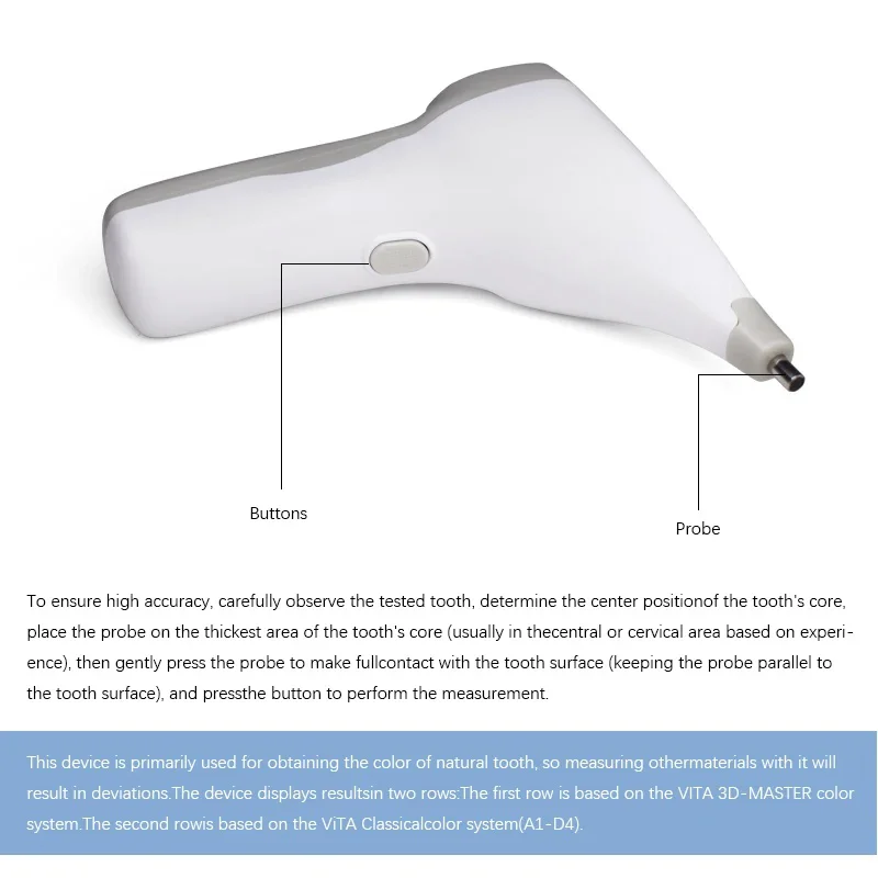 Digital Dental Shade Guide - Wireless Photoelectric Tooth Color Comparator with LCD Screen, 0.5ΔE Accuracy for Veneer/Crown