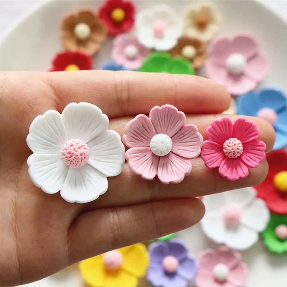 10PCS 21mm-34mm Five Petal Flower Resin Flat Back Cabochons For Hairpin Scrapbooking DIY Jewelry Craft Decoration Accessories