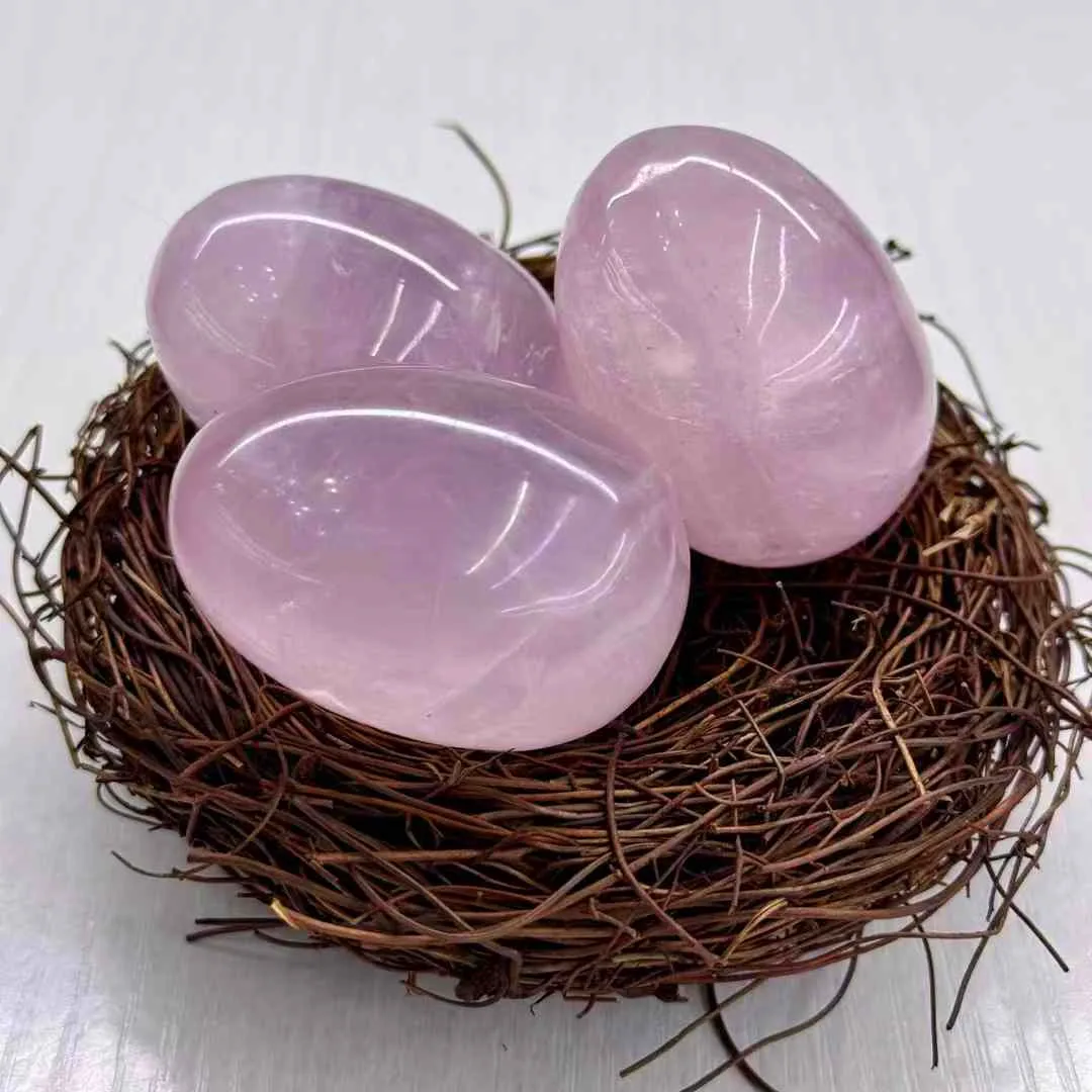 3pcs Chicken Coop Set Hexagonal Starlight Rose Quartz Natural Pink Crystal Stone Yoga Eggs Beauty Massage Women Original Gifts