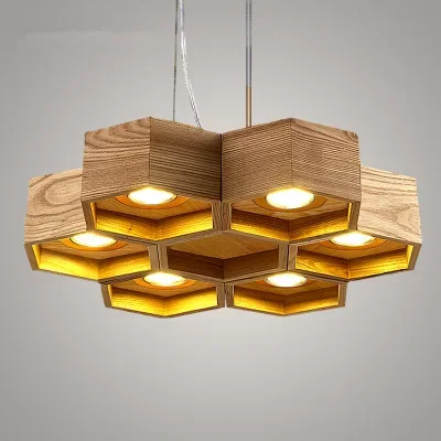 

Wood Honeycomb LED Modern Pendant Lamp Indoor Dining Room Foyer Home Adornment Pendant Light 110-240V Free Shipping