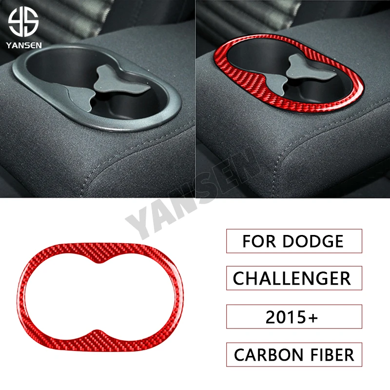 

Rear Armrest Water Cup Holder Panel Cover Sticker Trim Auto Parts For Dodge Challenger 2015+ Real Carbon Fiber Car Accessories