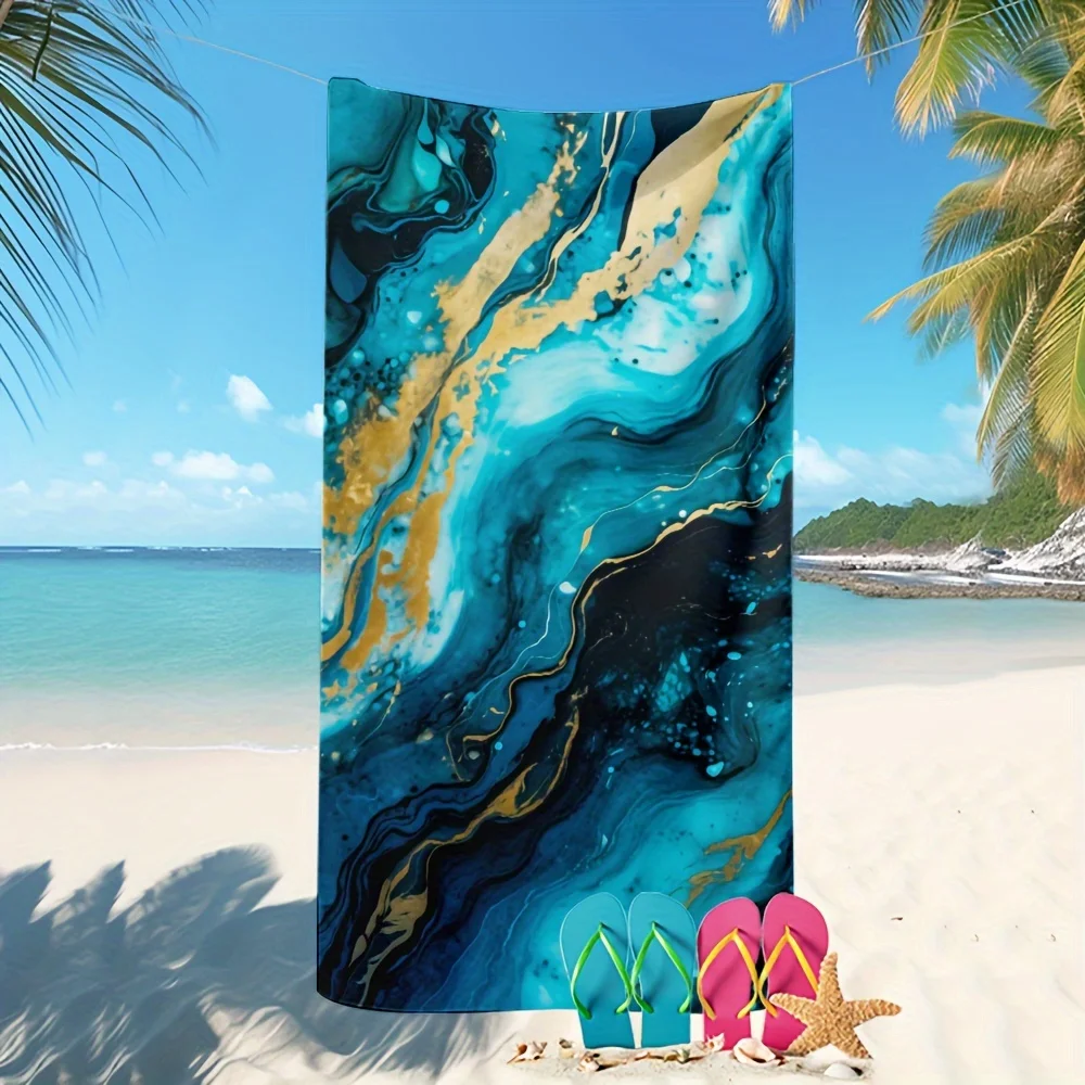 1pc Luxurious Dark Blue Marble Print Beach Towel - Ultra-Lightweight, Breathable, Quick-Drying, Super Absorbent, and Comfortable