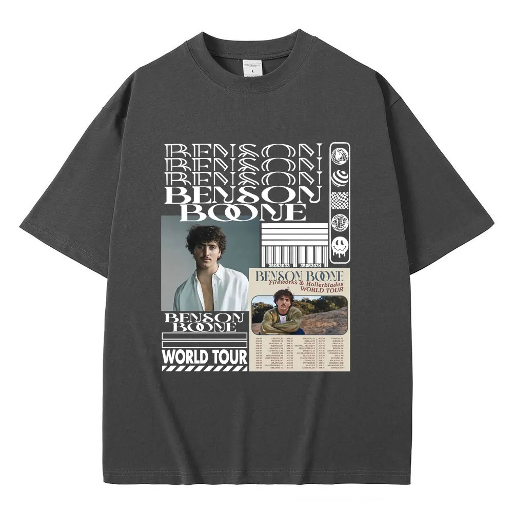 Limited Benson Boone Fireworks & Rollerblades World Tour T-shirts Men Fashion Oversized T Shirts Retro Casual Crewneck T-shirt