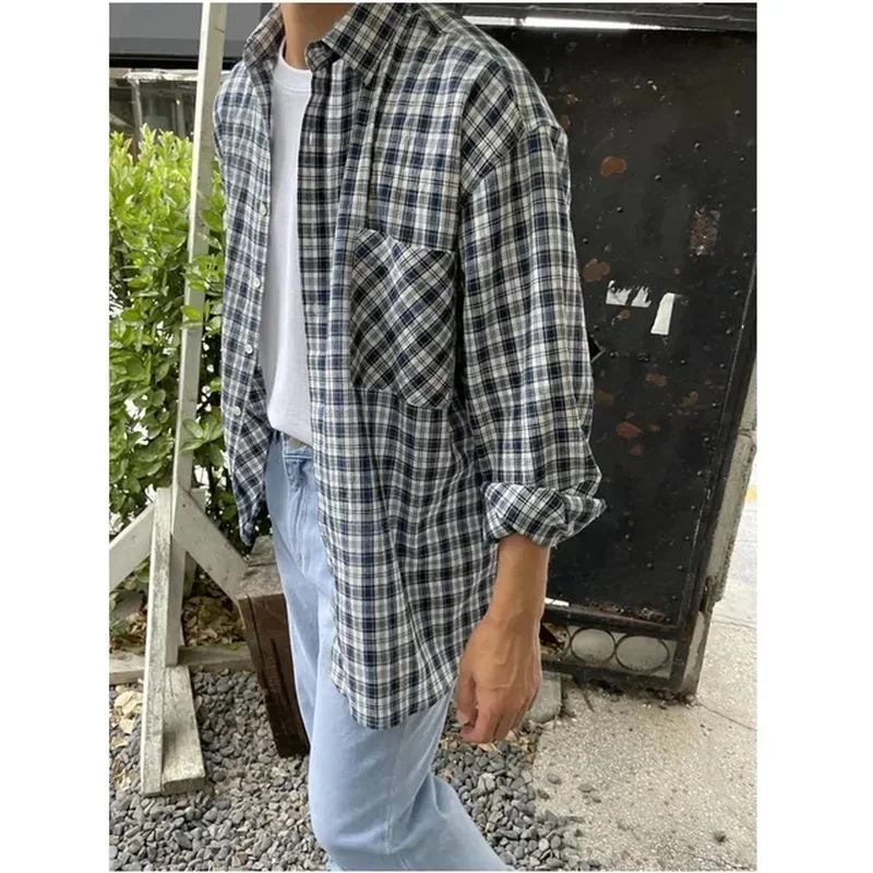 

INS Style Plaid Shirt Oversized Korean Style Loose Long Sleeve Shirt/Men's Thin Coat Unisex,Outdoor Camping Casual Top