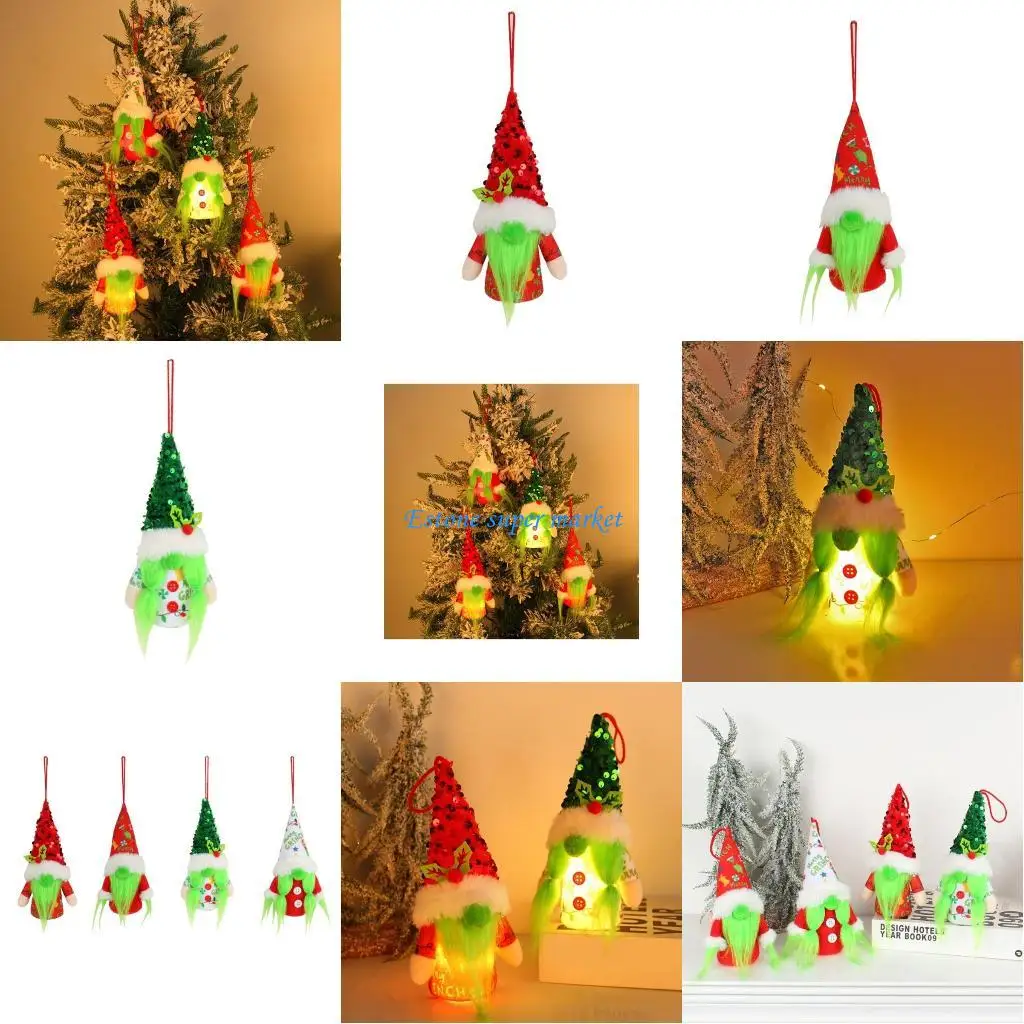 

090B 4 Pcs Christmas Dwarf Dolls Set Glowing Rudolfs Tomte Swedish Nisse Scandinavian Decor Plush Doll Handmade