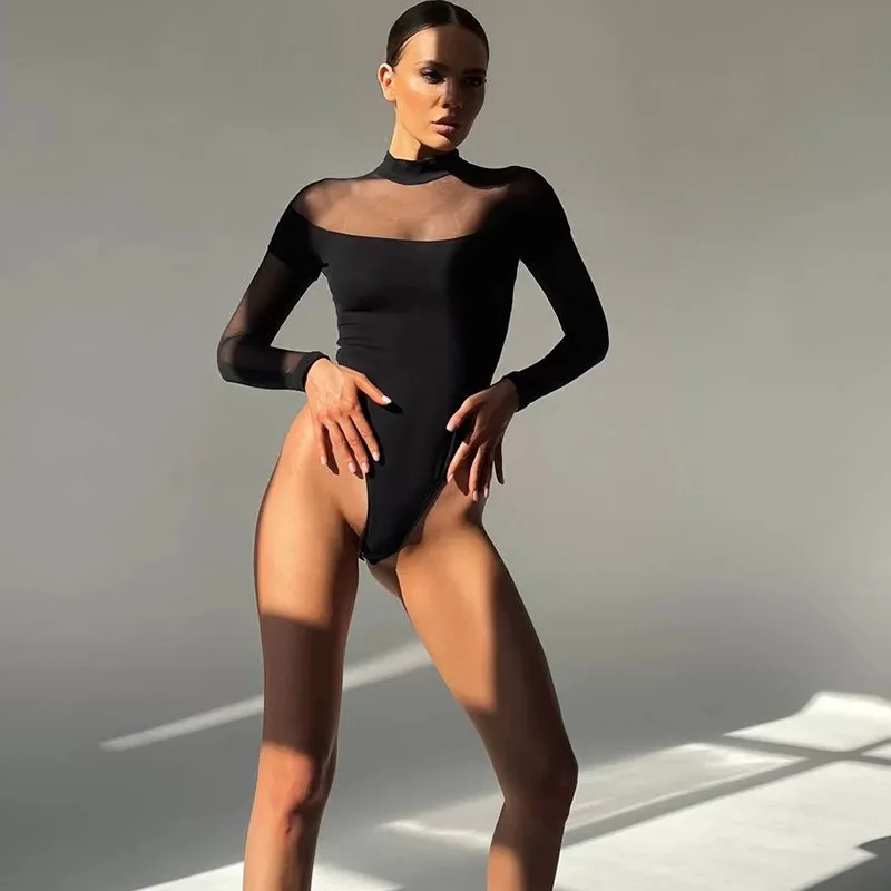 المرأة طويلة الأكمام ضيق شبكة خياطة منظور مثير نيسيي التوابل فتاة نمط سليم نيسيي 2026 موضة الشارع الاتجاه الربيع