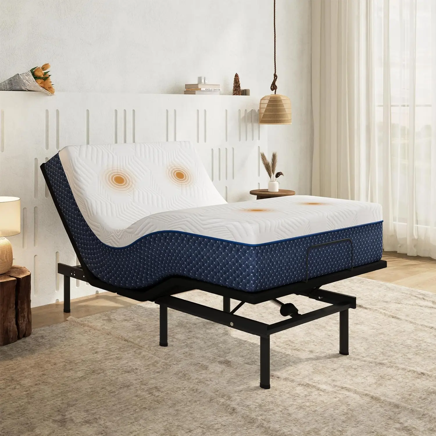 Adjustable Bed Frame with Head and Foot Incline,USB Ports&Night light,3 Height-Adjustable Legs,5 Min Easy Assembly