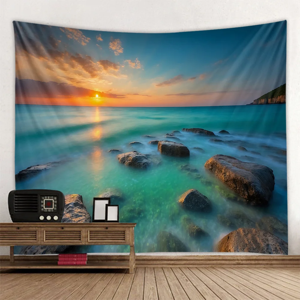 Tropical Sunset Large Scale Tapestry Gradient Neon Sky Palm Tree Beach Resort Style Living Room Romantic Room Decoration