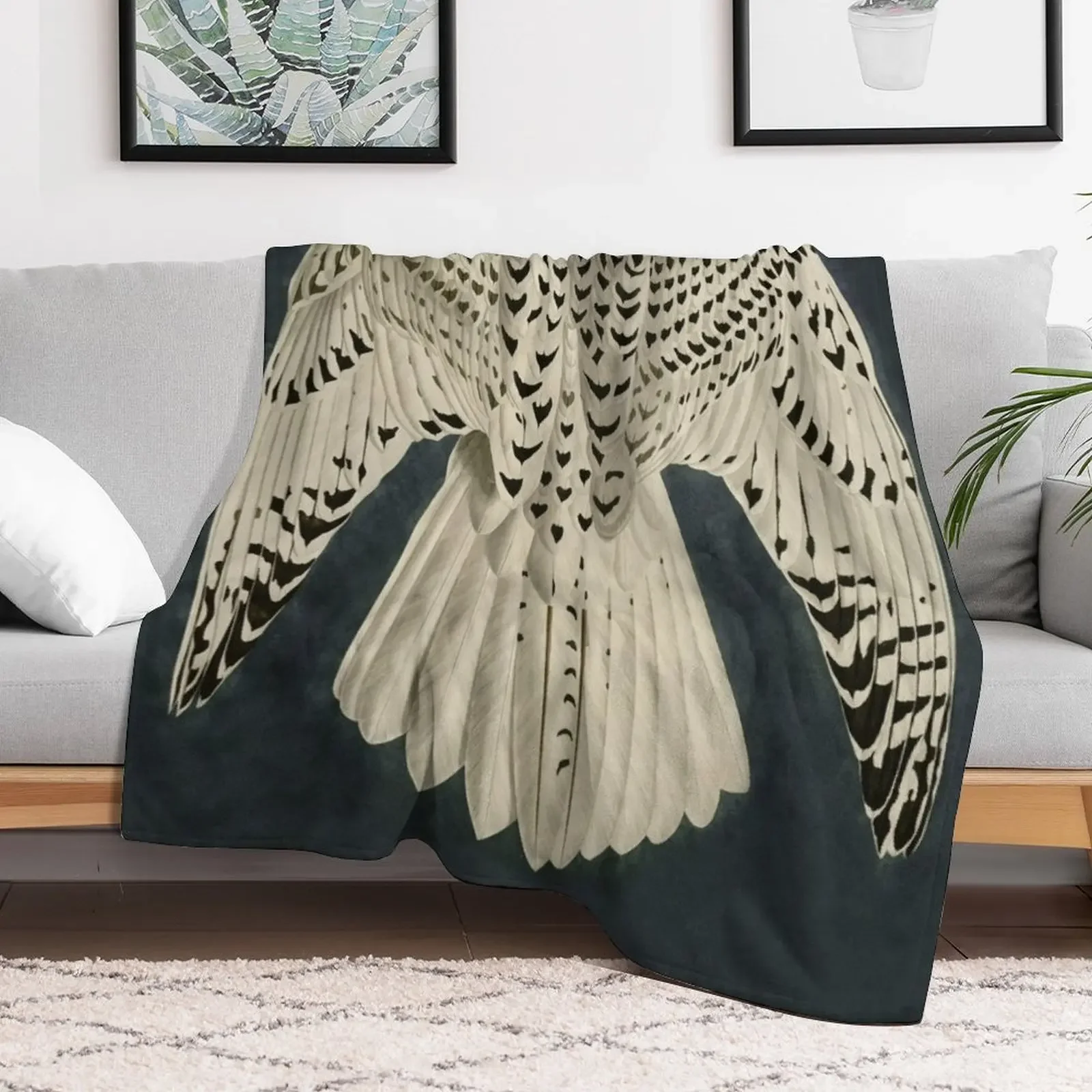 Wings / Fragments of Iceland or Jer Falcon by J.J.Audubon / Vintage birds / Feathers Texture dark background Throw Blanket