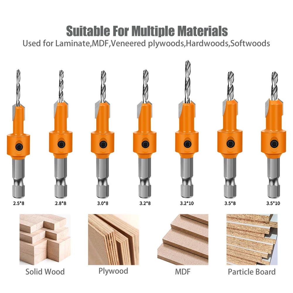 

Countersink Drill Bit 6.35mm Hex Shank Woodworking Step Drill High Speed Steel Double Flute Hidden Screw Hole Wood Drilling Tool