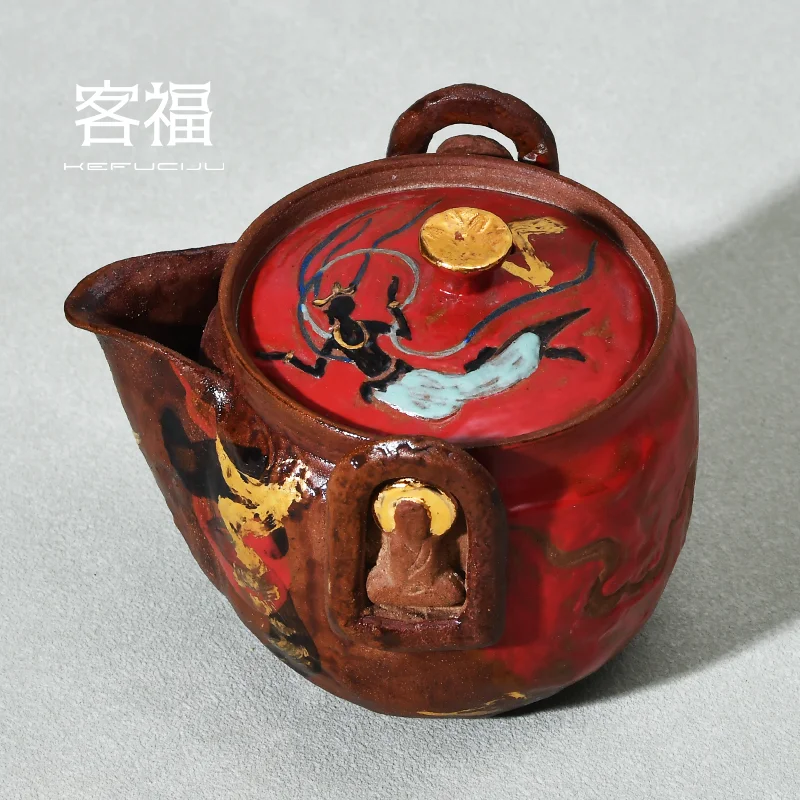 Kefu, Chen Peiqiang, Dunhuang Feitian Vase, engraved hand-grasped pot, covered bowl, kiln-changed merchandise, coarse pottery