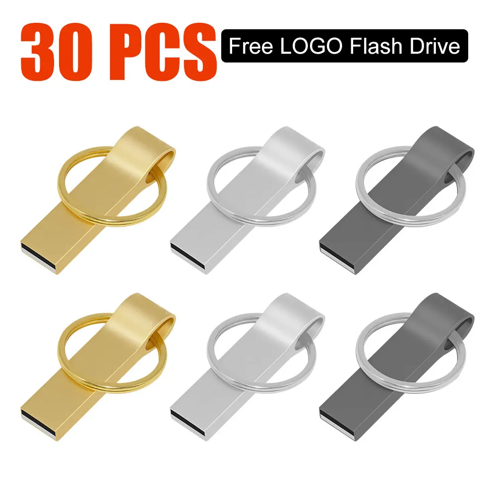 30PCS Free Custom LOGO USB Flash Drive 4GB 8GB 2.0 High Speed Pen Drive 16GB 32GB 64GB 128GB Pendrive metal usb sticks with key