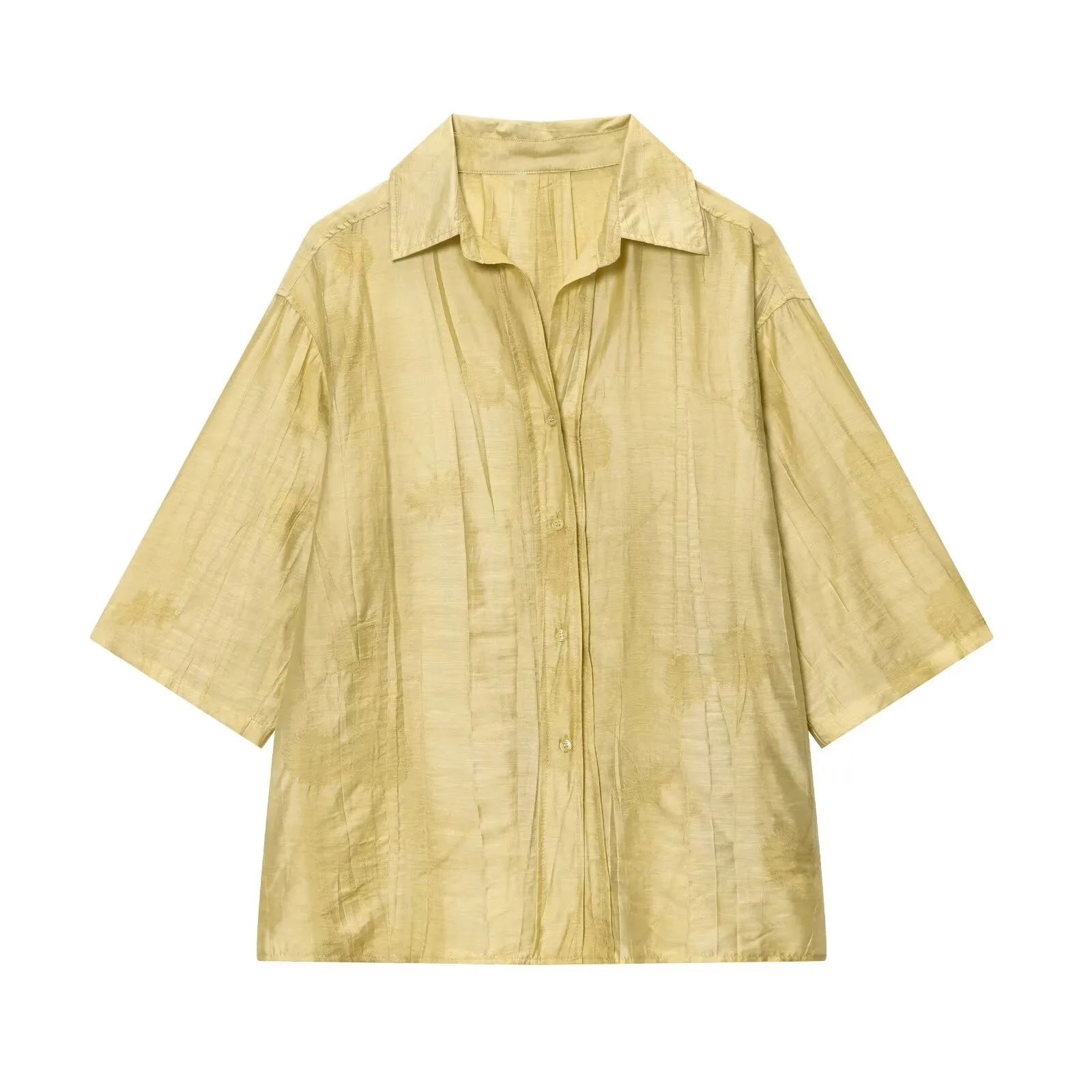 Myst & za2025 verão novas chegadas feminino casual chique jacquard solto camisa superior + jacquard casual calças retas conjunto
