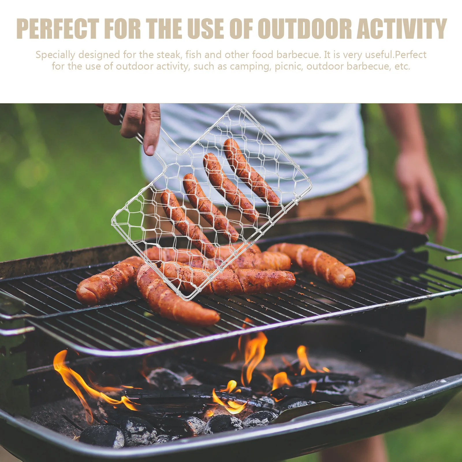 

Household Iron Barbecue Grill Basket Heat-Resistant Grill Rack for Fish Steak Camping Picnic Outdoor Bbq Accessories