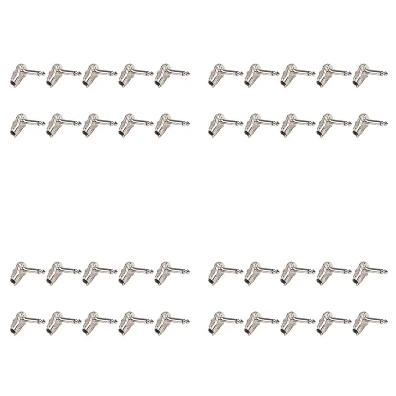 40pcs-90degree-right-angle-635-mm-mono-2-pole-jack-plug-635mm-guitar-phono-pancake-1-4-inch-connectorsilver-at20