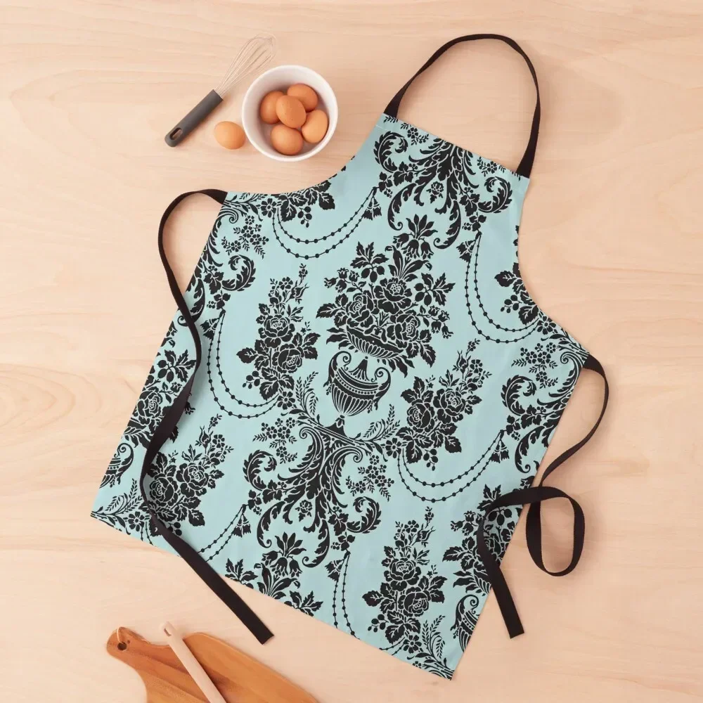 Geometric Blue & Bblack Damask Abstract Beautiful Vintage Pattern Art Design Apron manicurist Kitchen Apras Man Trim Cloth Apron