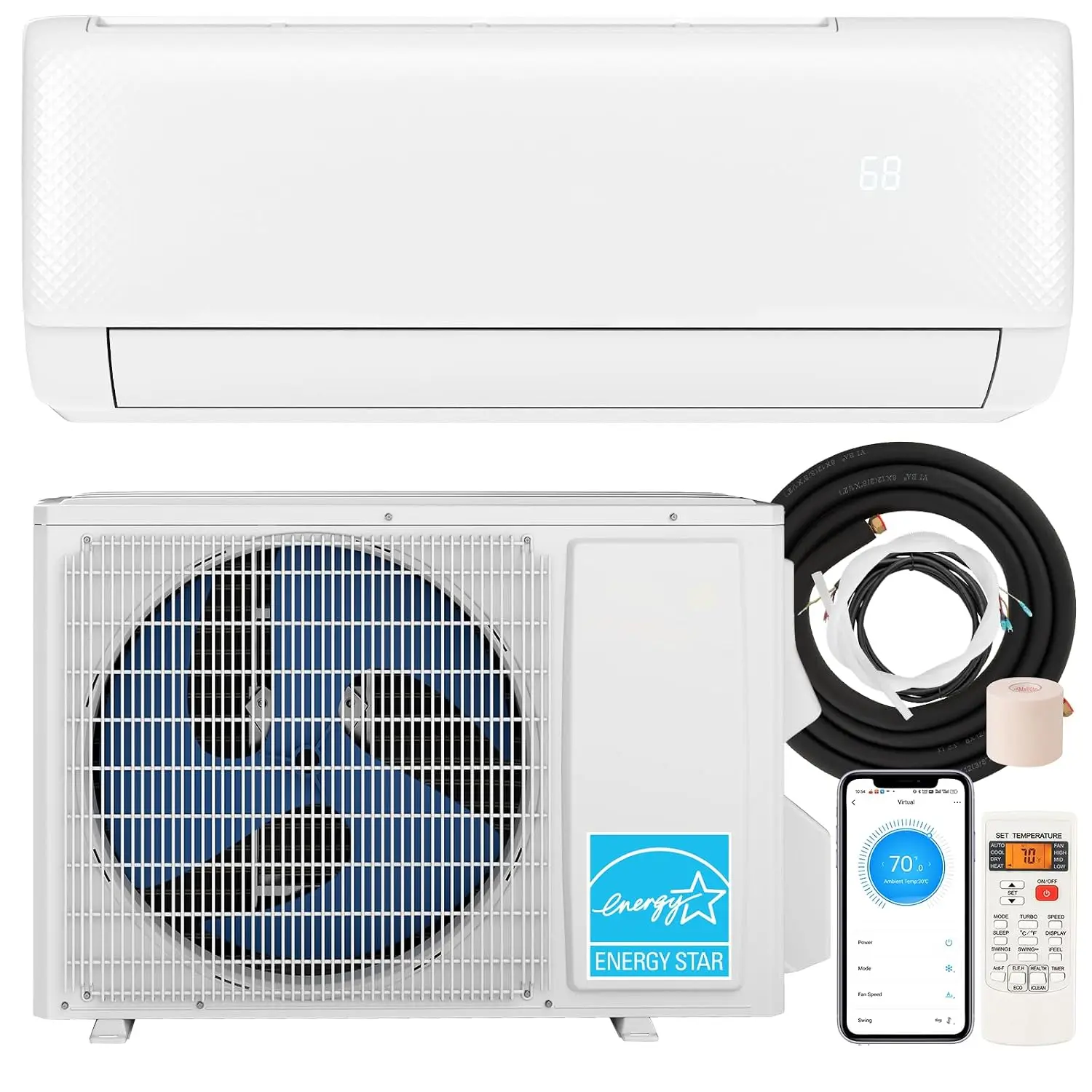 

24K Btu Mini Split AC/Heating System, 21SEER2 Wall-mounted Air Conditioner Heat Pump, App Control & Works w/Alexa, Cool, Custom