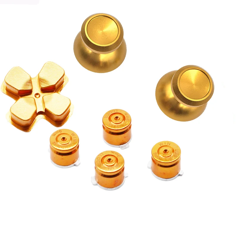 

Gold Custom Metal Thumbsticks Analogue Controller Bullet Buttons Chrome D-pad for Sony PlayStation 4 (PS4) Controller