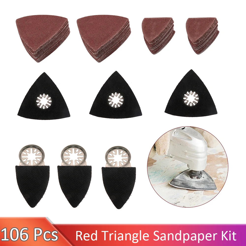 

106Pcs Triangle Sandpaper Oscillating Tool Sanding Pads Kit 6Pcs Triangle Sanding Pads100Pcs Multitool Sandpaper Sheet