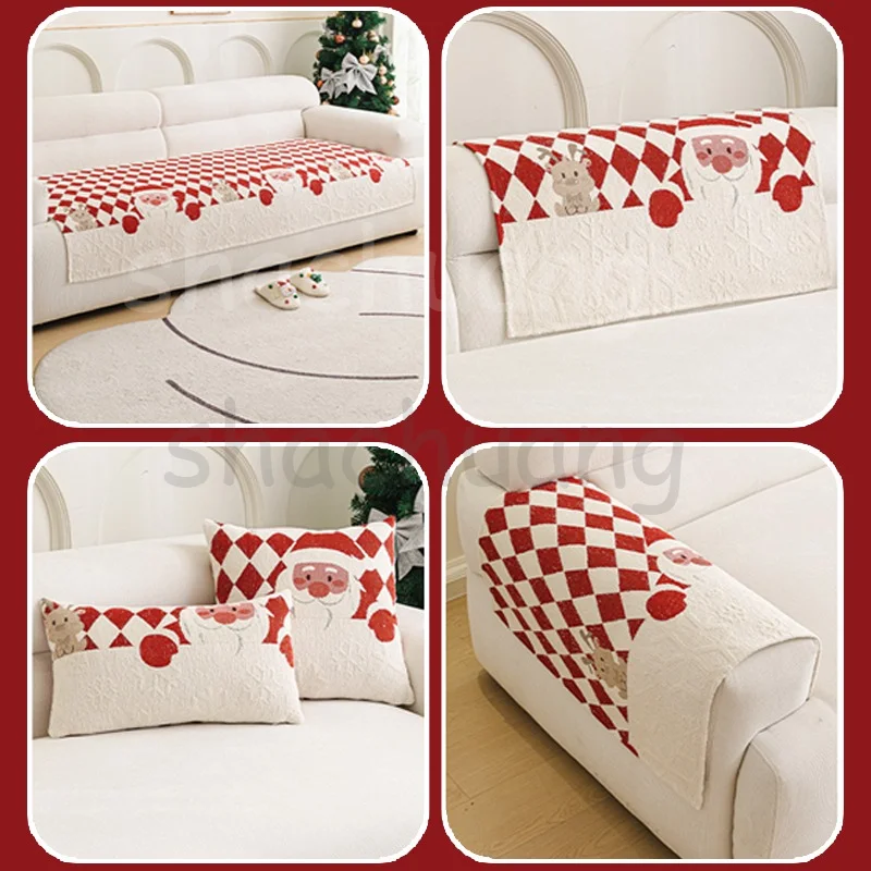 2026 Holiday Chenille Sofa Cover Christmas Themed Non Slip Mat Anti Cat Scratch Couch Decor for Living Room Furniture Protector
