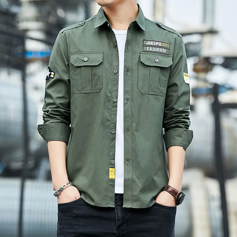 

Мужская тактическая рубашка 2026 года, с длинным рукавом, карго, повседневная, однотонная, для походов, с карманами, для альпинизма, кемпинга, рыбалки, рабочая рубашка