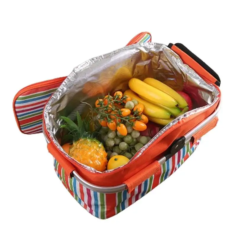 Cooler Bag Insulated 30L Portable Cooler Basket Camping Grocery Bags Foldable Picnic Basket Cooler For Picnic Items Food Fruit