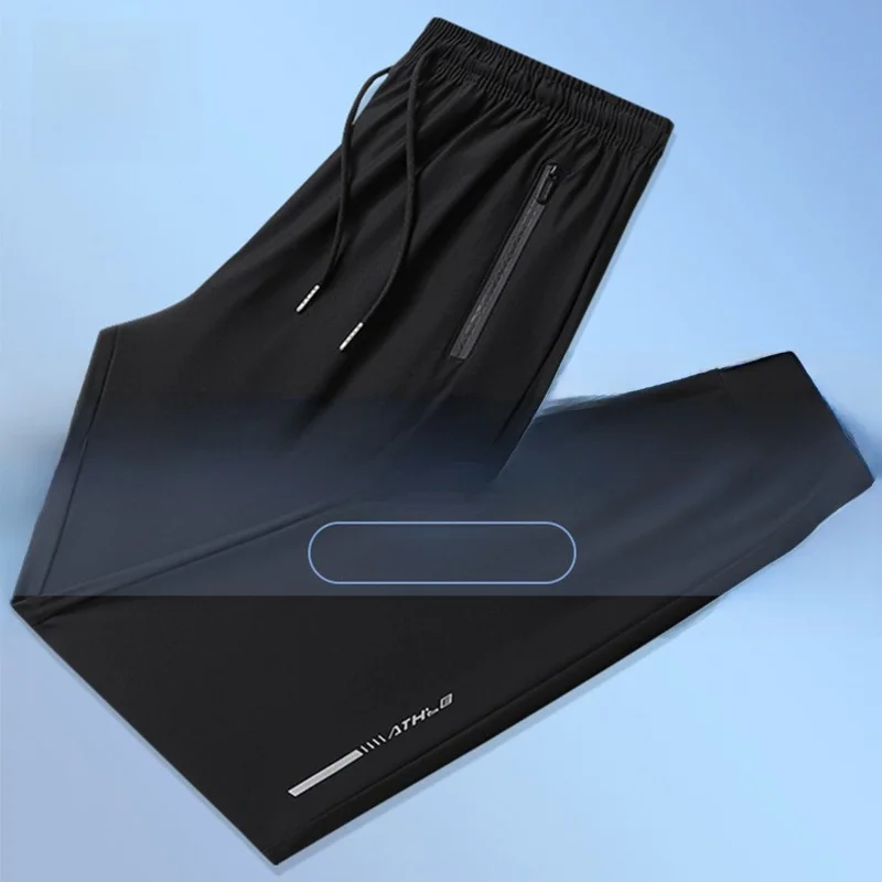 

Ice Silk Air Conditioned Sports Casual Pants for Men Summer Thin Elastic Qui Dry Lightweight Long Trousers Faionable Stre...