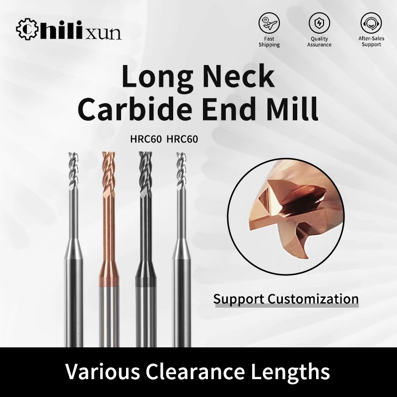 

HILIXUN 3/4 флейты из карбида вольфрама, концевая фреза, фрезы с ЧПУ, длинные концевые фрезы 1 мм, 1,5 мм, 2 мм, 2,5 мм, 3,0 мм