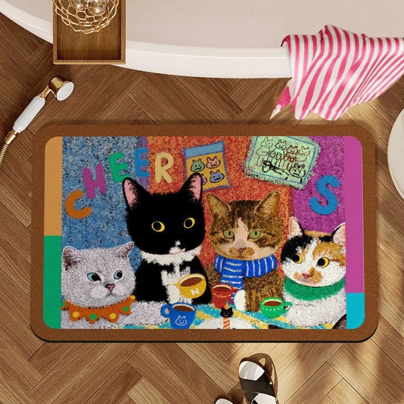 Oil Painting Reading Cats PVC Coil Doormat Waterproof Anti-slip Cuttable Thick Sand & Dirt Trapping Shoe Scraper Entrance Rug