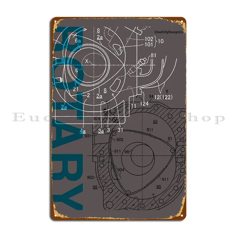 Rotary Engine Blueprint Artwork Metal Plaque Poster Garage Design Kitchen Personalized Bar Tin Sign Poster