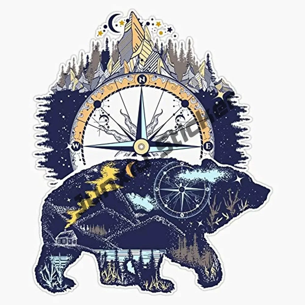 Adventure Night Expedition Campfire Camping Decal Bear And Mountains Sticker Vinyl Fine Decal Outdoor Decoration Art Pattern