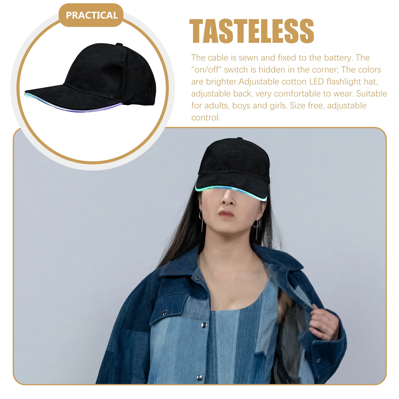 

1 set 1 Set Led Peaked Hat Cotton Light Up Rechargeable Glowing Baseball Cap Adjustable Night Running For Men Luminous Outdoor