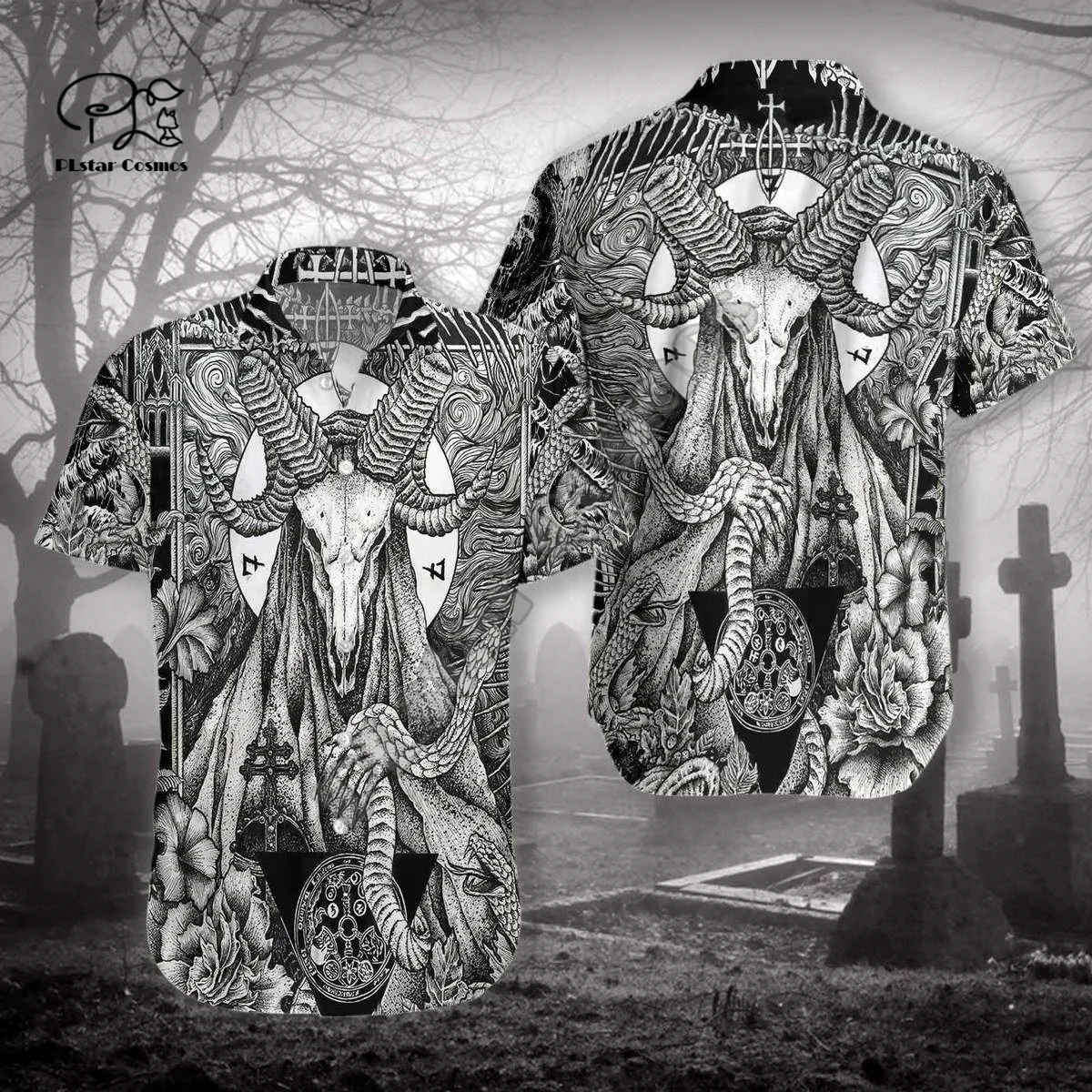 Halloween Reaper Ghost Gothic Skull Tattoo Retro Vintage New Fashion 3DPrint Summer Casual Funny Collar Shirts Short Sleeves X1