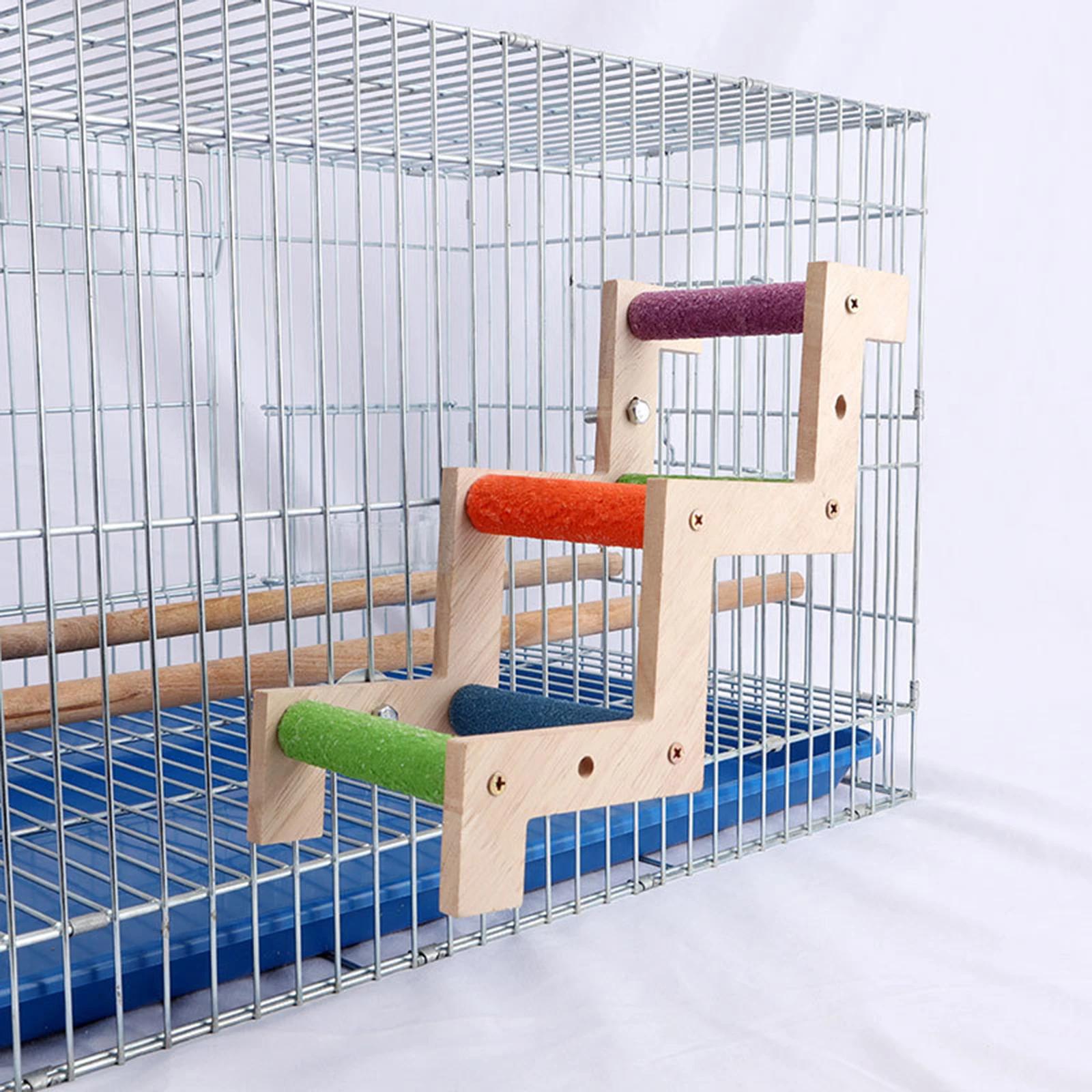 Bird Cage Ladder Solid Wood Birds Perch Stand for Parakeets Cockatiels Small Medium Parrot Conures Finch Bird Climbing Toys